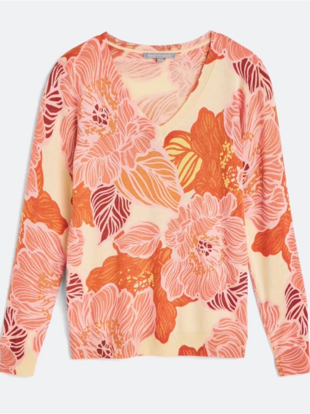 Floral V-Neck Sweater in Peach & Coral by Banana Republic